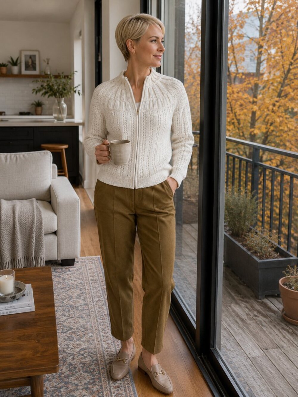 Talbots NWT Ivory Zip Front Knit Cardigan Sweater | Size MP | Cozy Cotton Blend